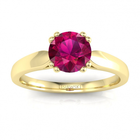 Złoty pierścionek zaręczynowy z rubinem i brylantami - p15259zr