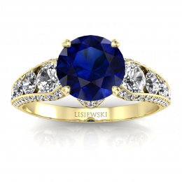 Złoty pierścionek zaręczynowy z szafirem i brylantami - p15280zsz