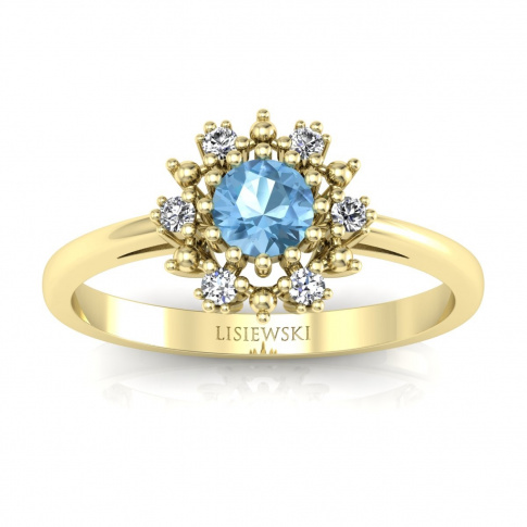 Złoty pierścionek zaręczynowy z topazem i brylantami - p15077za