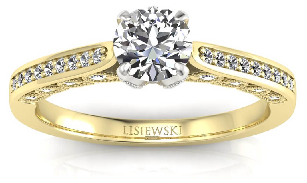 pierścionek z dwukolorowego złota, białe złoto żółte złoto i diamenty